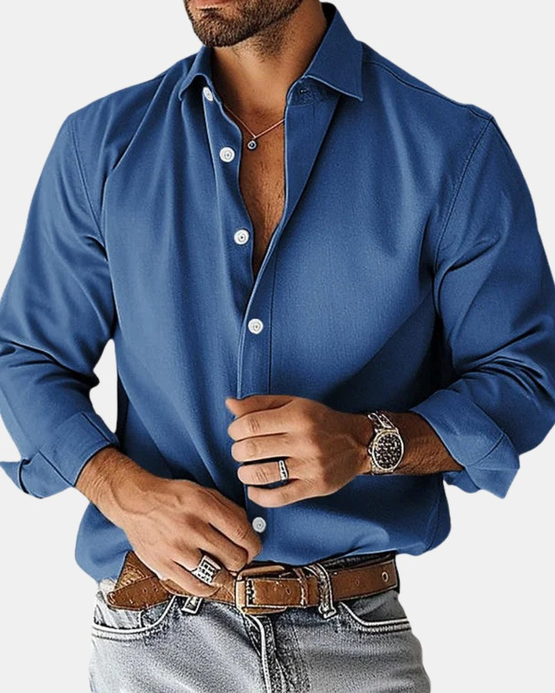 Markus | Smart Men's Shirt with Shape Retention, Durable Everyday Shirt | Bella Blue | Grey
