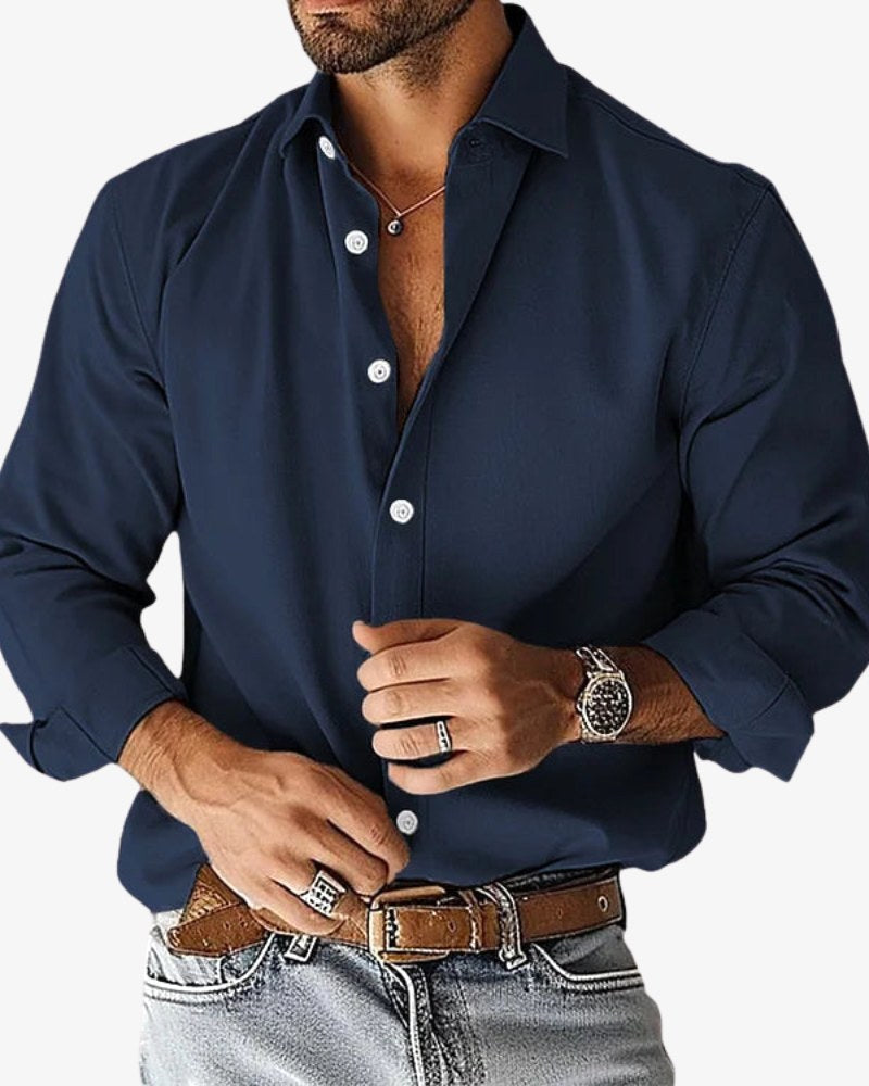 Markus | Smart Men's Shirt with Shape Retention, Durable Everyday Shirt | Bella Blue | Dark Grey