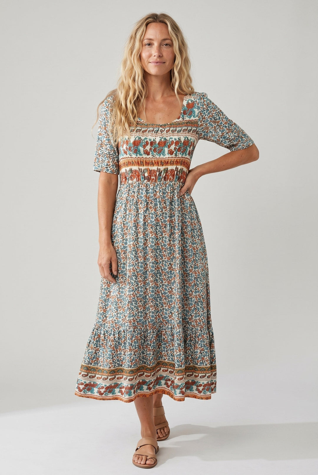 Marlowe | Women's Boho Print Midi Dress - Multicolor B