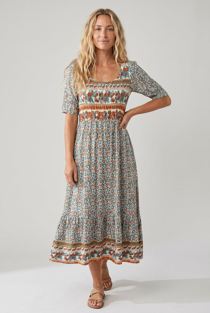 Marlowe | Women's Boho Print Midi Dress - Multicolor B