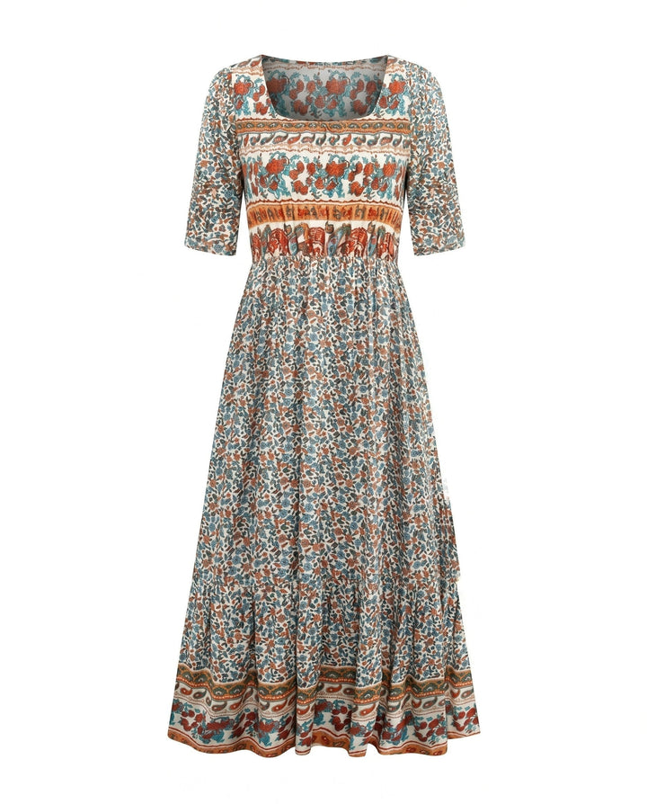 Marlowe | Women's Boho Print Midi Dress - Multicolor F