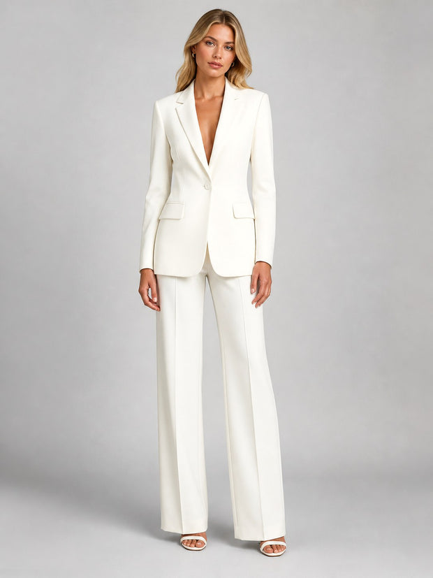 Martha | Women's Tailored Blazer and Wide-Leg Trousers Set, Smart Occasion Suit | Bella Blue | White