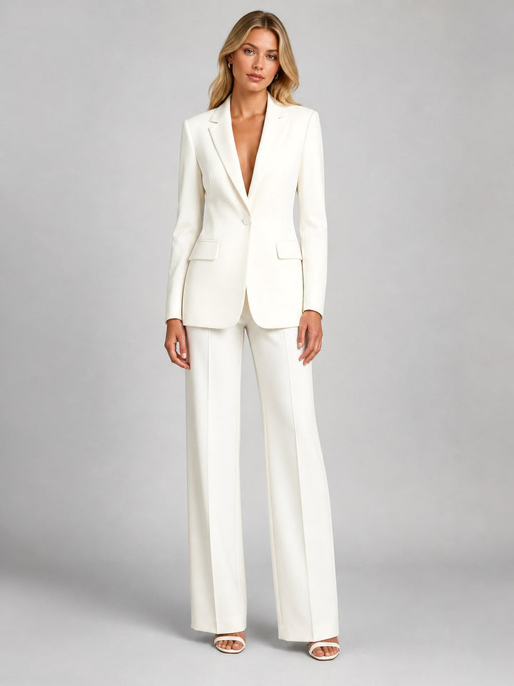 Martha | Women's Tailored Blazer and Wide-Leg Trousers Set, Smart Occasion Suit | Bella Blue | White
