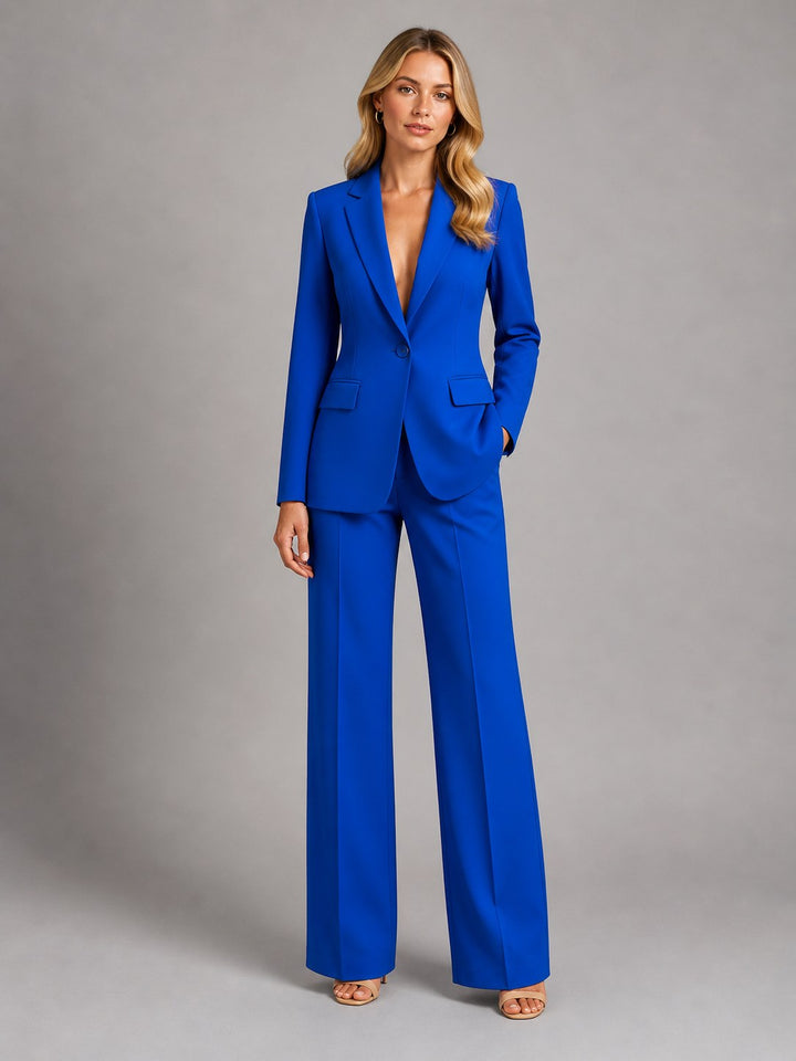 Martha | Women's Tailored Blazer and Wide-Leg Trousers Set, Smart Occasion Suit | Bella Blue | Yellow