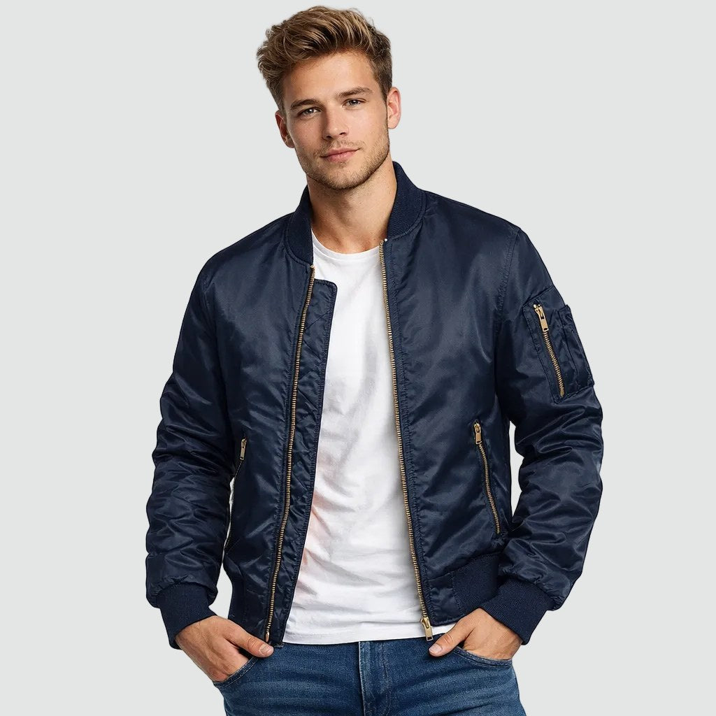 Mason | Men's Bomber Jacket with Front Pockets, Zip Fastening Urban Jacket | Bella Blue
