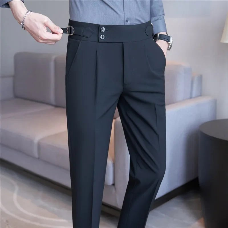 Mason | Men's Double-Pleat High-Waist Trousers, Tailored Tapered Trousers | Bella Blue