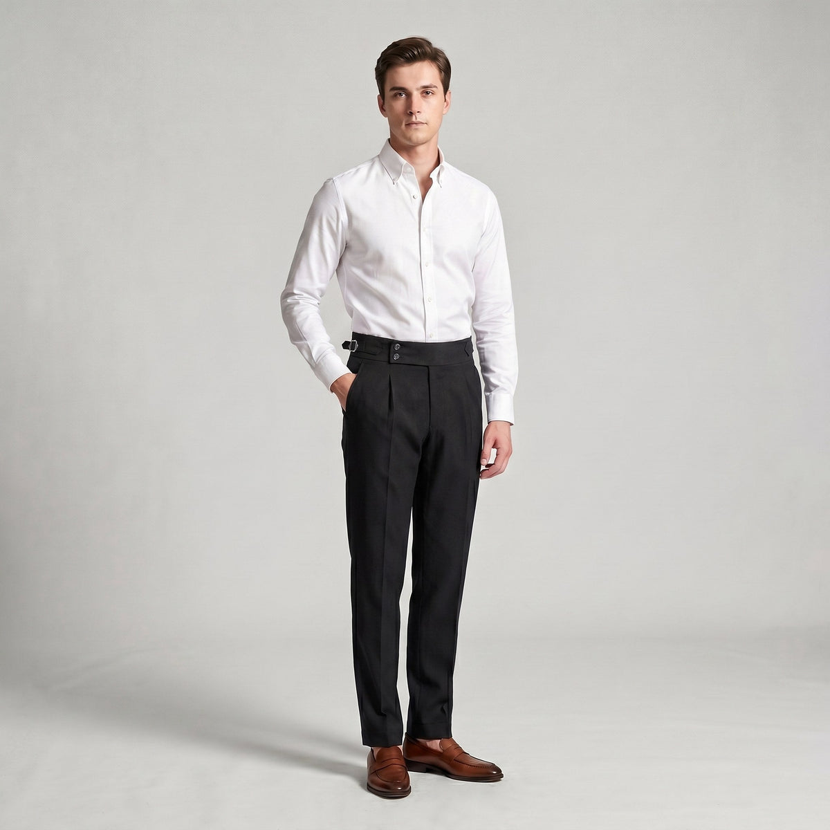 Mason | Men's Double-Pleat High-Waist Trousers, Tailored Tapered Trousers | Bella Blue