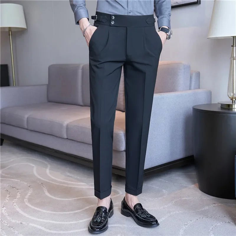 Mason | Men's Double-Pleat High-Waist Trousers, Tailored Tapered Trousers | Bella Blue