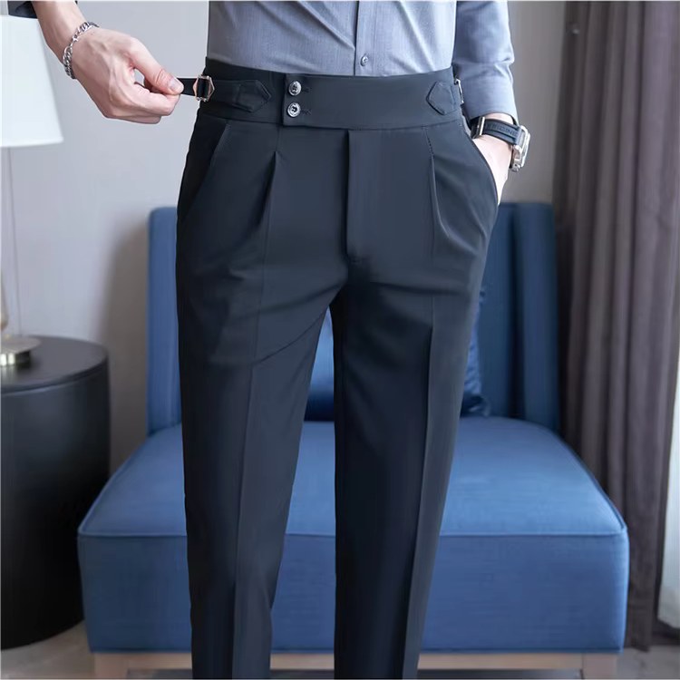 Mason | Men's Double-Pleat High-Waist Trousers, Tailored Tapered Trousers | Bella Blue