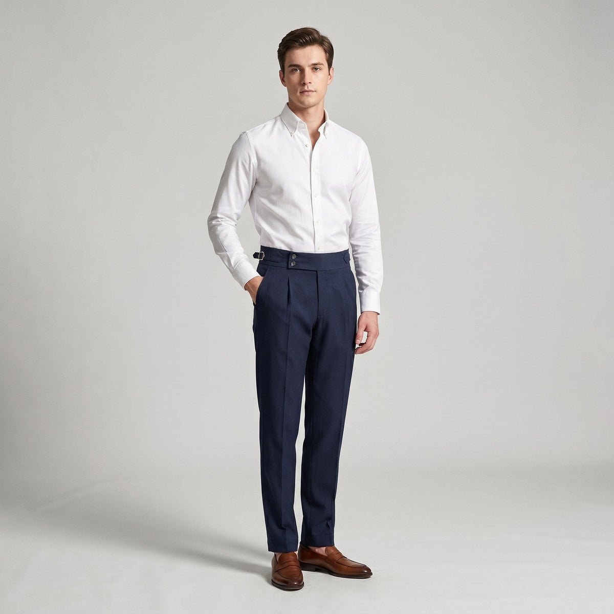 Mason | Men's Double-Pleat High-Waist Trousers, Tailored Tapered Trousers | Bella Blue | Pink