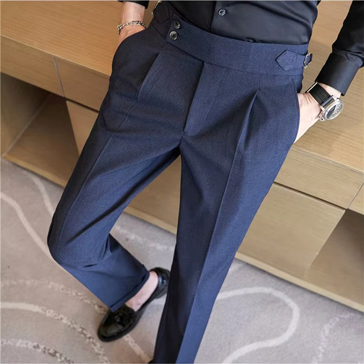 Mason | Men's Double-Pleat High-Waist Trousers, Tailored Tapered Trousers | Bella Blue