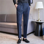 Mason | Men's Double-Pleat High-Waist Trousers, Tailored Tapered Trousers | Bella Blue
