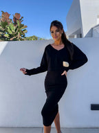 Mathilde | Women's Two-Piece Sweatshirt and Dress Set, Relaxed Layering Set | Bella Blue | Black