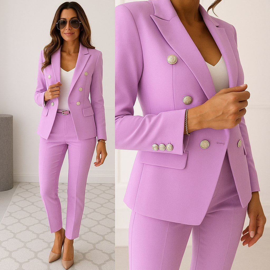 Matilda | Women's Slim-Fit Two-Piece Suit, Double-Breasted Blazer Suit | Bella Blue