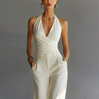 Matilda | Women's Wide-Leg Jumpsuit with Wrap Front, V-Neck Two-Piece Set | Bella Blue