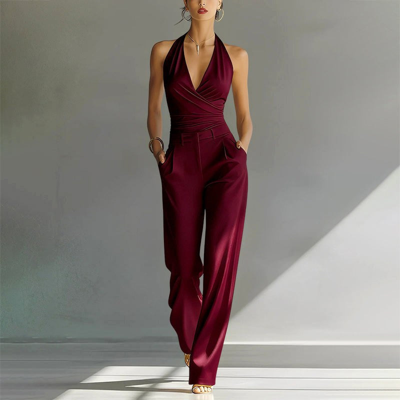 Matilda | Women's Wide-Leg Jumpsuit with Wrap Front, V-Neck Two-Piece Set | Bella Blue