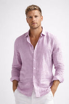 Matthew | Men's Linen Button-Down Shirt, Long Sleeve Relaxed Fit Shirt | Bella Blue | Pink