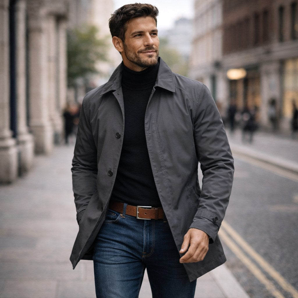 Matthias | Men's Jacket with Water-Resistant Surface, Modern Autumn Jacket | Bella Blue | Grey