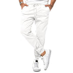 Max | Men's Slim-Fit Jogger Trousers, Drawstring Waist Casual Trousers | Bella Blue | White
