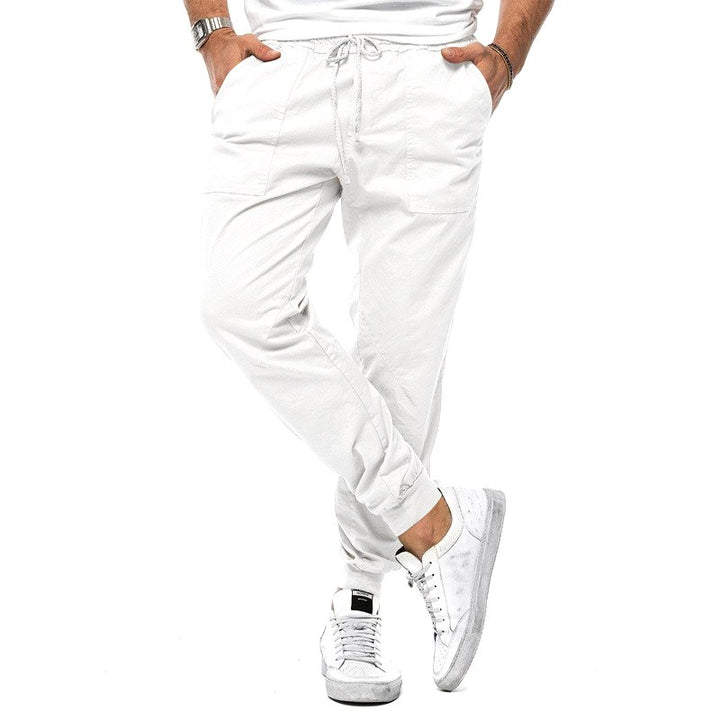 Max | Men's Slim-Fit Jogger Trousers, Drawstring Waist Casual Trousers | Bella Blue | White