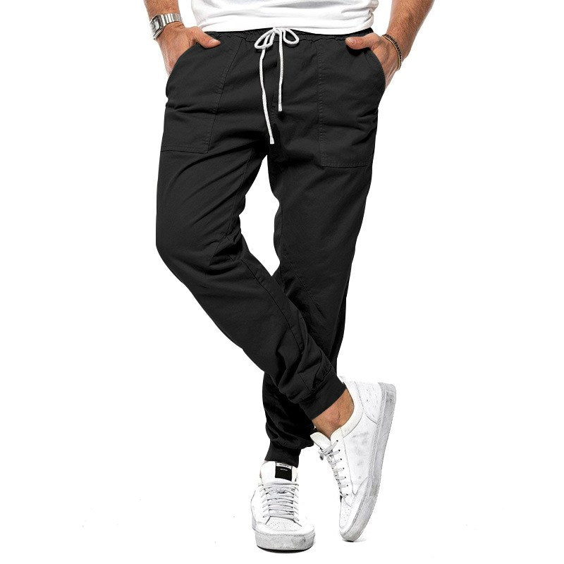 Max | Men's Slim-Fit Jogger Trousers, Drawstring Waist Casual Trousers | Bella Blue | Black