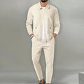 Maximilian | Men's Tracksuit with Zip-Up Jacket, Two-Piece Loungewear Set | Bella Blue | Beige
