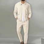 Maximilian | Men's Tracksuit with Zip-Up Jacket, Two-Piece Loungewear Set | Bella Blue | Beige