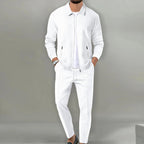 Maximilian | Men's Tracksuit with Zip-Up Jacket, Two-Piece Loungewear Set | Bella Blue | Beige