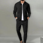 Maximilian | Men's Tracksuit with Zip-Up Jacket, Two-Piece Loungewear Set | Bella Blue | Beige