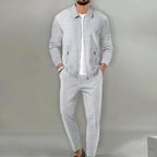 Maximilian | Men's Tracksuit with Zip-Up Jacket, Two-Piece Loungewear Set | Bella Blue | Beige