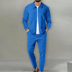 Maximilian | Men's Tracksuit with Zip-Up Jacket, Two-Piece Loungewear Set | Bella Blue | Beige