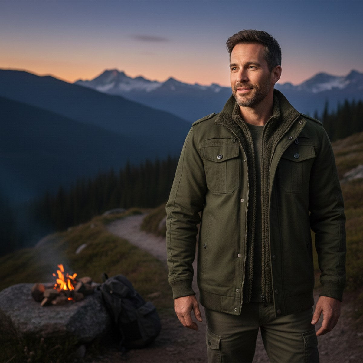 Maxwell | Men's Fleece-Lined Zip-Up Jacket, Military-Style Autumn Coat | Bella Blue