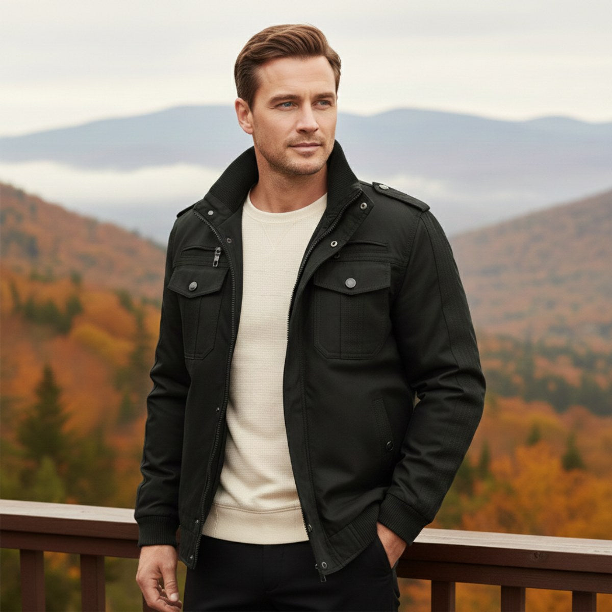 Maxwell | Men's Fleece-Lined Zip-Up Jacket, Military-Style Autumn Coat | Bella Blue