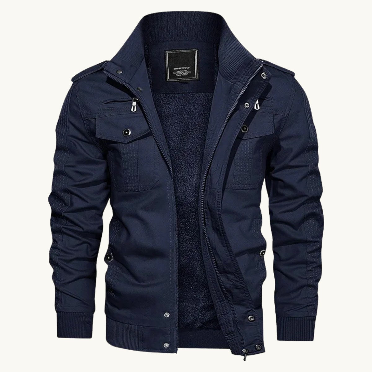Maxwell | Men's Fleece-Lined Zip-Up Jacket, Military-Style Autumn Coat | Bella Blue