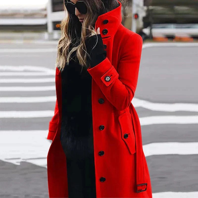 Maya | Women's Double-Breasted Trench Coat with Waist Belt, Collared Autumn Coat | Bella Blue