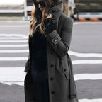 Maya | Women's Double-Breasted Trench Coat with Waist Belt, Collared Autumn Coat | Bella Blue