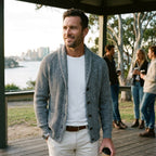 Michael | Men's Shawl Collar Cardigan with Button Front, Ribbed Knit Long Sleeve Cardigan | Bella Blue