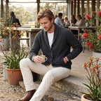 Michael | Men's Shawl Collar Cardigan with Button Front, Ribbed Knit Long Sleeve Cardigan | Bella Blue | Grey