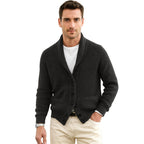 Michael | Men's Shawl Collar Cardigan with Button Front, Ribbed Knit Long Sleeve Cardigan | Bella Blue