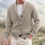 Michael | Men's Shawl Collar Cardigan with Button Front, Ribbed Knit Long Sleeve Cardigan | Bella Blue