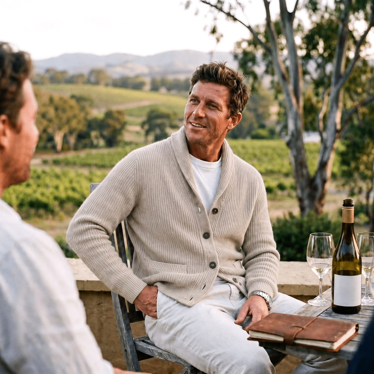 Michael | Men's Shawl Collar Cardigan with Button Front, Ribbed Knit Long Sleeve Cardigan | Bella Blue