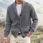 Michael | Men's Shawl Collar Cardigan with Button Front, Ribbed Knit Long Sleeve Cardigan | Bella Blue