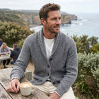 Michael | Men's Shawl Collar Cardigan with Button Front, Ribbed Knit Long Sleeve Cardigan | Bella Blue
