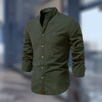 Miles | Men's Fitted Shirt with Stand Collar, Long-Sleeve Button-Up Shirt | Bella Blue
