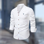 Miles | Men's Fitted Shirt with Stand Collar, Long-Sleeve Button-Up Shirt | Bella Blue