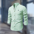 Miles | Men's Fitted Shirt with Stand Collar, Long-Sleeve Button-Up Shirt | Bella Blue