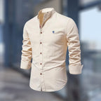 Miles | Men's Fitted Shirt with Stand Collar, Long-Sleeve Button-Up Shirt | Bella Blue