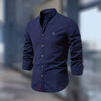 Miles | Men's Fitted Shirt with Stand Collar, Long-Sleeve Button-Up Shirt | Bella Blue