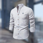 Miles | Men's Fitted Shirt with Stand Collar, Long-Sleeve Button-Up Shirt | Bella Blue