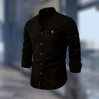 Miles | Men's Fitted Shirt with Stand Collar, Long-Sleeve Button-Up Shirt | Bella Blue